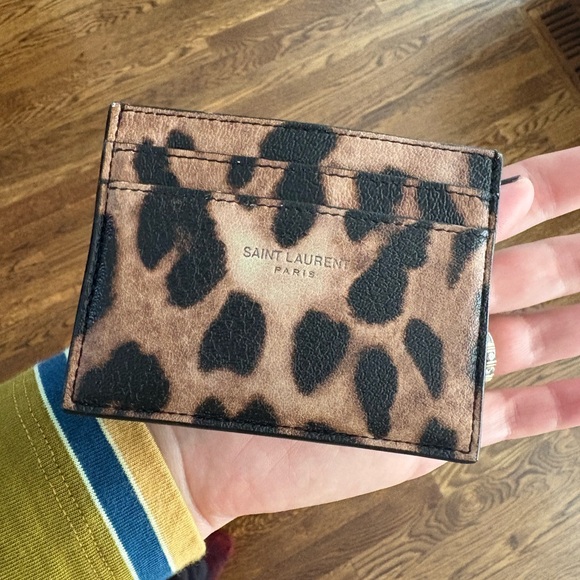 SAINT LAURENT  Calfskin Leopard Print Card Case Manto Naturale - Picture 2 of 6